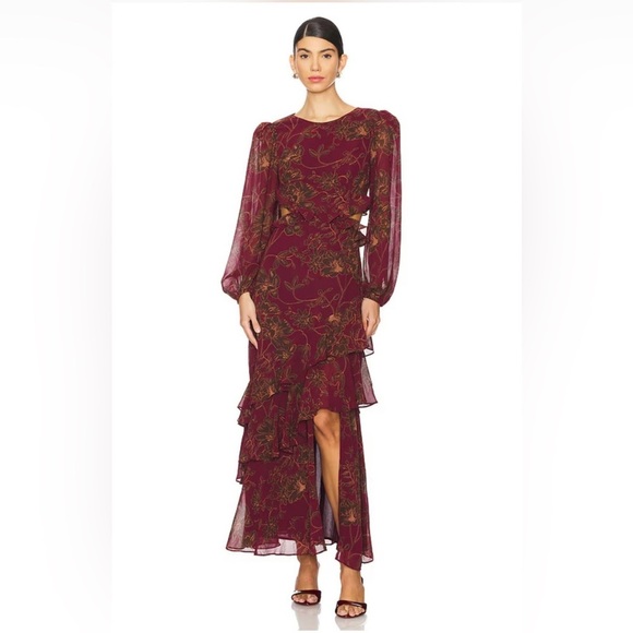 ASTR The Label Biella Plum Brown Floral Tiered Maxi Dress Size Small, NWT - Picture 1 of 15